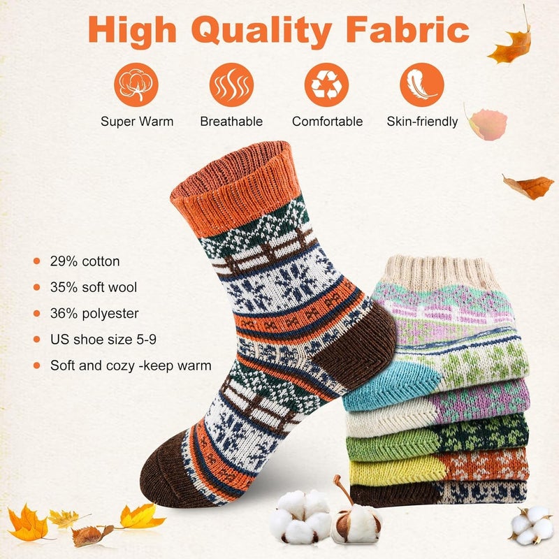 Lisacool 5 Pairs Womens Wool Socks - Winter Warm Socks - Thick Thermal Knit Vintage Cozy Crew Soft Gifts for Women - Image 4